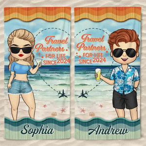 Mon partenaire de voyage préféré - Serviette de plage personnalisée pour couple - Cadeau de vacances d'été pour mari et femme, anniversaire