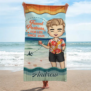 Mon partenaire de voyage préféré - Serviette de plage personnalisée pour couple - Cadeau de vacances d'été pour mari et femme, anniversaire