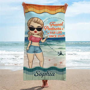 Mon partenaire de voyage préféré - Serviette de plage personnalisée pour couple - Cadeau de vacances d'été pour mari et femme, anniversaire
