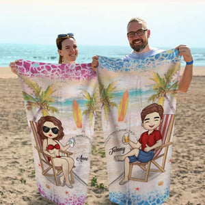Tiens-moi la main et j'irai n'importe où avec toi - Serviette de plage personnalisée pour couple - Cadeau de vacances d'été pour mari et femme, anniversaire