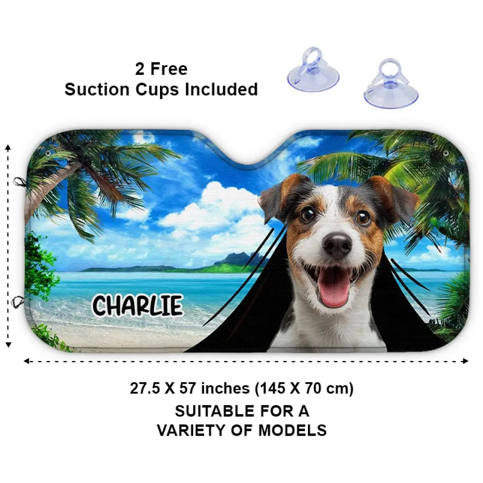 Custom Photo Pets Are The Heartbeat At Our Feet - Dog & Cat Personalized Custom Auto Windshield Sunshade, Car Window Protector - Summer Vacation Gift For Pet Owners, Pet Lovers