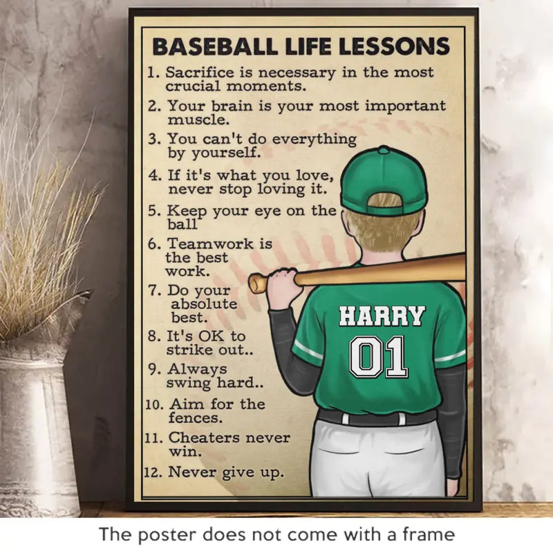 Never Give Up - Family Personalized Custom Horizontal Poster - Gift For Family Members, Baseball Players, Baseball Lovers