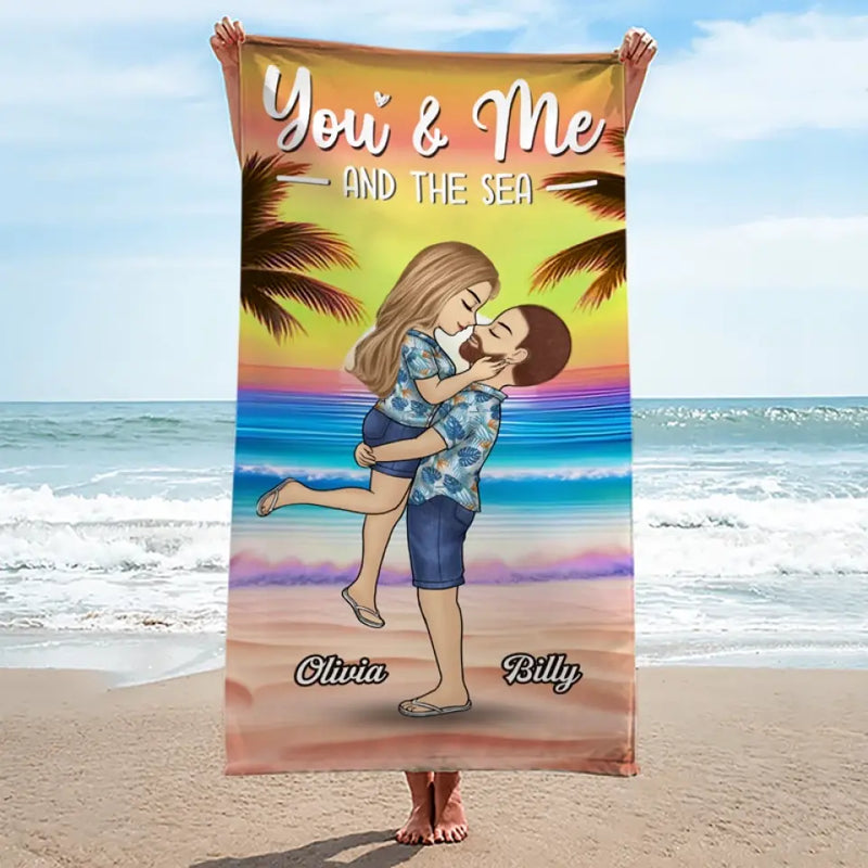 You're The Sandy To My Beach - Couple Personalized Custom Beach Towel - Summer Vacation Gift For Couple