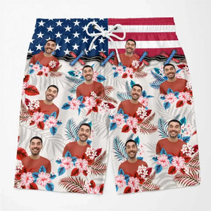 Short de plage personnalisé avec photo « Été radieux » - Cadeau amusant et personnalisé pour couple tropical hawaïen Aloha - Cadeau de vacances d'été, cadeau de fête d'anniversaire pour mari et femme, anniversaire