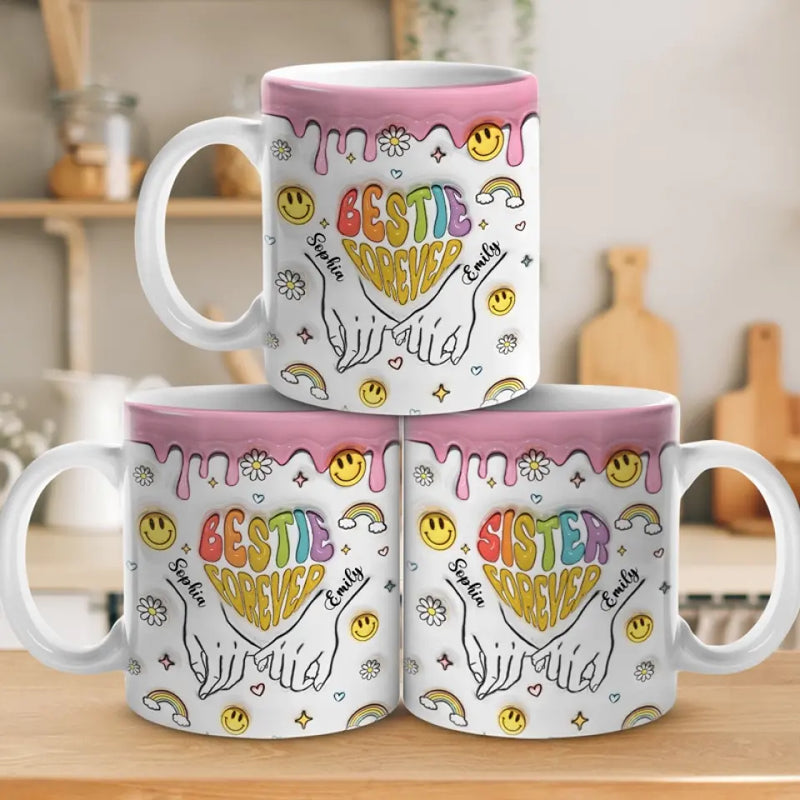 One Soul, Two Bodies - Bestie Personalized Custom 3D Inflated Effect Printed Mug - Gift For Best Friends, BFF
