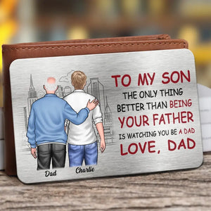 Nous sommes nés de l'amour - Carte portefeuille personnalisée en aluminium pour famille - Cadeau pour fils ou petit-fils