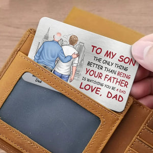 Nous sommes nés de l'amour - Carte portefeuille personnalisée en aluminium pour famille - Cadeau pour fils ou petit-fils