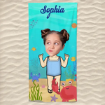 Custom Photo Underwater Character Gifts for Kids - Personalized Beach Towel