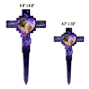 Photo personnalisée « Dieu vous tient dans ses bras » – Piquet de jardin en acrylique personnalisé de style vitrail – Cadeau de condoléances pour les membres de la famille
