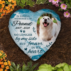Photo personnalisée pour toujours dans mon cœur - Pierre commémorative personnalisée en forme de cœur - Cadeau de condoléances pour les propriétaires et les amoureux des animaux
