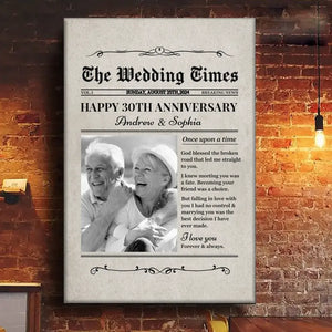 Photo personnalisée « The Wedding Times » - Toile verticale personnalisée pour couple - Cadeau pour mari et femme, anniversaire