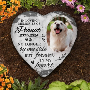 Photo personnalisée : vous laissez des empreintes de pattes dans nos cœurs - Pierre commémorative personnalisée en forme de cœur - Cadeau de condoléances pour les propriétaires d'animaux et les amoureux des animaux