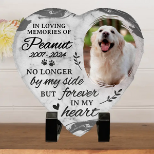 Photo personnalisée : vous laissez des empreintes de pattes dans nos cœurs - Pierre commémorative personnalisée en forme de cœur - Cadeau de condoléances pour les propriétaires d'animaux et les amoureux des animaux