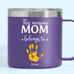 These Hands Hold Your Heart Forever - Family Personalized Custom 14oz Stainless Steel Tumbler With Handle - Gift For Mom, Grandma
