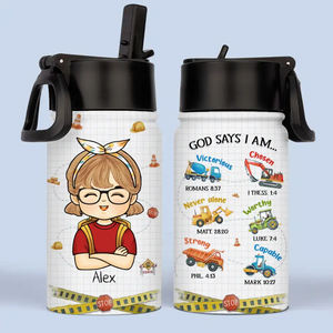 Dieu dit que je suis - Bouteille d'eau personnalisée pour enfant - Cadeau de rentrée scolaire pour enfant et petit-enfant