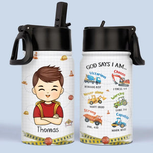 Dieu dit que je suis - Bouteille d'eau personnalisée pour enfant - Cadeau de rentrée scolaire pour enfant et petit-enfant
