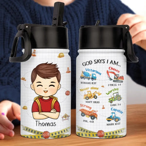Dieu dit que je suis - Bouteille d'eau personnalisée pour enfant - Cadeau de rentrée scolaire pour enfant et petit-enfant