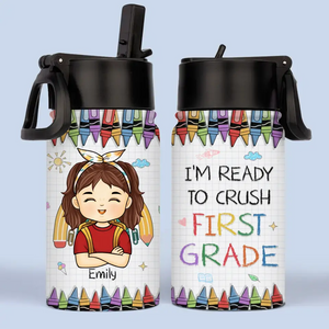 Je suis prêt à écraser la deuxième année - Bouteille d'eau personnalisée pour enfant - Cadeau de rentrée scolaire pour enfant, petit-enfant
