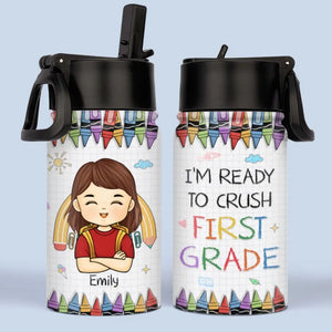Je suis prêt à écraser la deuxième année - Bouteille d'eau personnalisée pour enfant - Cadeau de rentrée scolaire pour enfant, petit-enfant