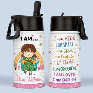 Dieu dit que je suis suffisant - Bouteille d'eau personnalisée pour enfant - Cadeau de rentrée scolaire pour enfant et petit-enfant