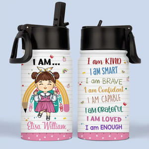 Dieu dit que je suis suffisant - Bouteille d'eau personnalisée pour enfant - Cadeau de rentrée scolaire pour enfant et petit-enfant