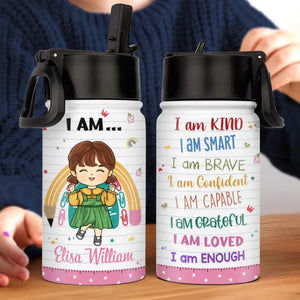 Dieu dit que je suis suffisant - Bouteille d'eau personnalisée pour enfant - Cadeau de rentrée scolaire pour enfant et petit-enfant
