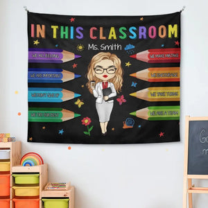 Dans cette salle de classe - Tapisserie personnalisée pour enseignant - Cadeau pour enseignant