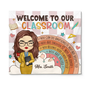 Bienvenue dans notre salle de classe - Tapisserie personnalisée pour enseignant - Cadeau pour enseignant