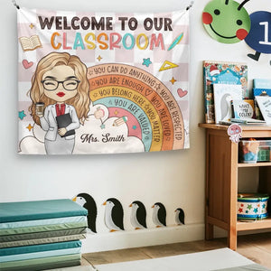 Bienvenue dans notre salle de classe - Tapisserie personnalisée pour enseignant - Cadeau pour enseignant