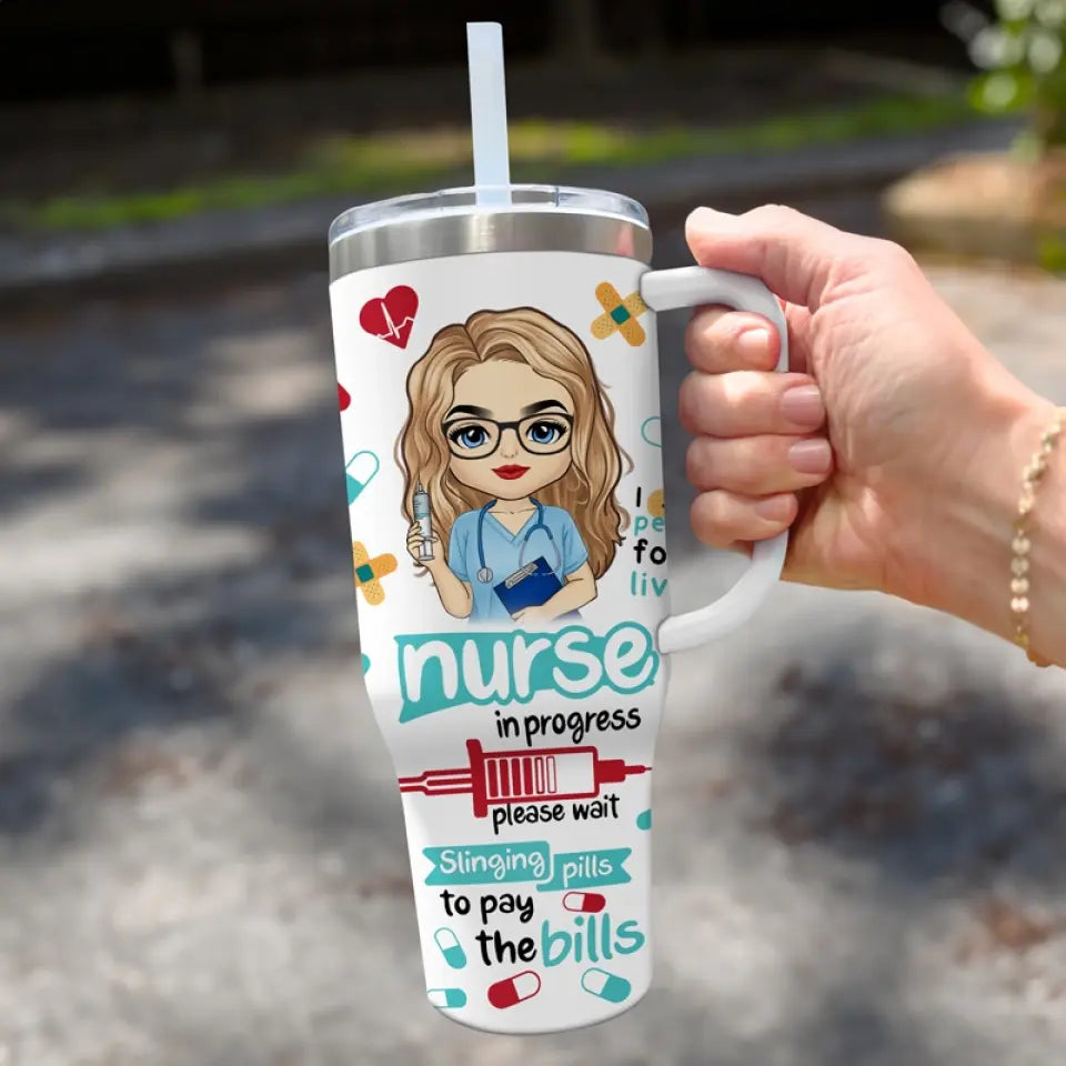 The Heart Of Healthcare - Nurse Personalized Custom 40 Oz Stainless Steel Tumbler With Handle - Appreciation, Thank You Gift, Nurse Life