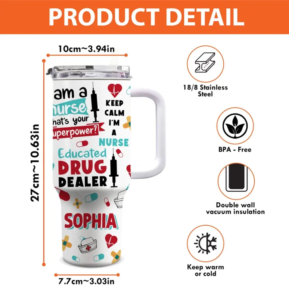 The Heart Of Healthcare - Nurse Personalized Custom 40 Oz Stainless Steel Tumbler With Handle - Appreciation, Thank You Gift, Nurse Life