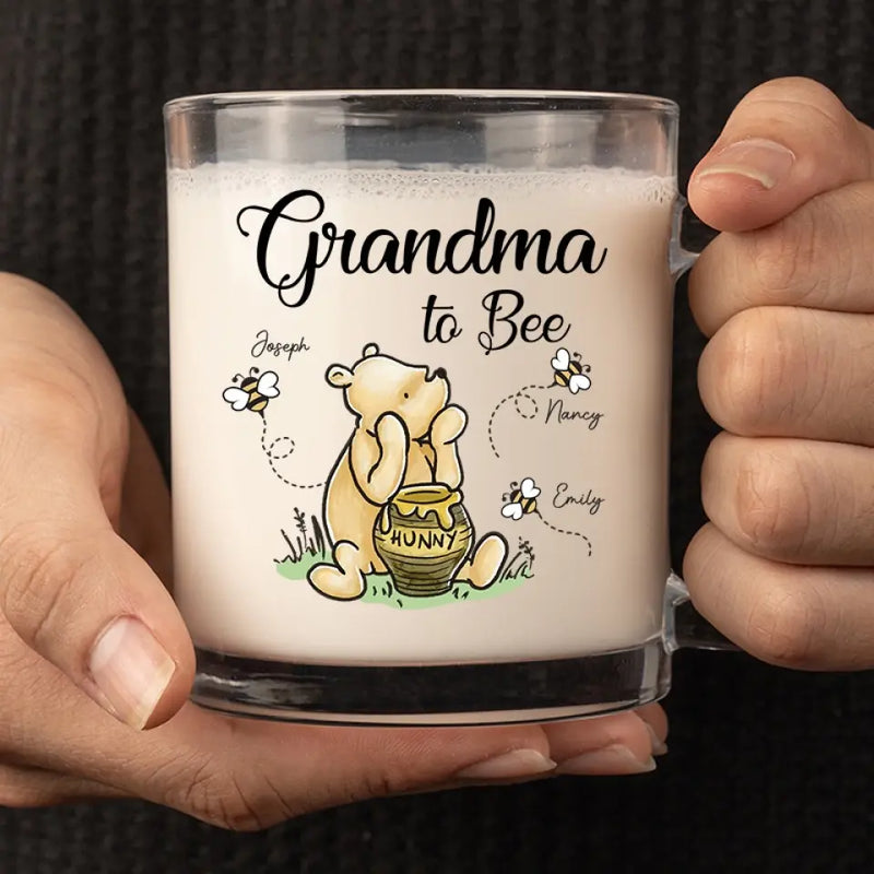Grandma To Bee - Family Personalized Custom Glass Mug - Gift For Grandma