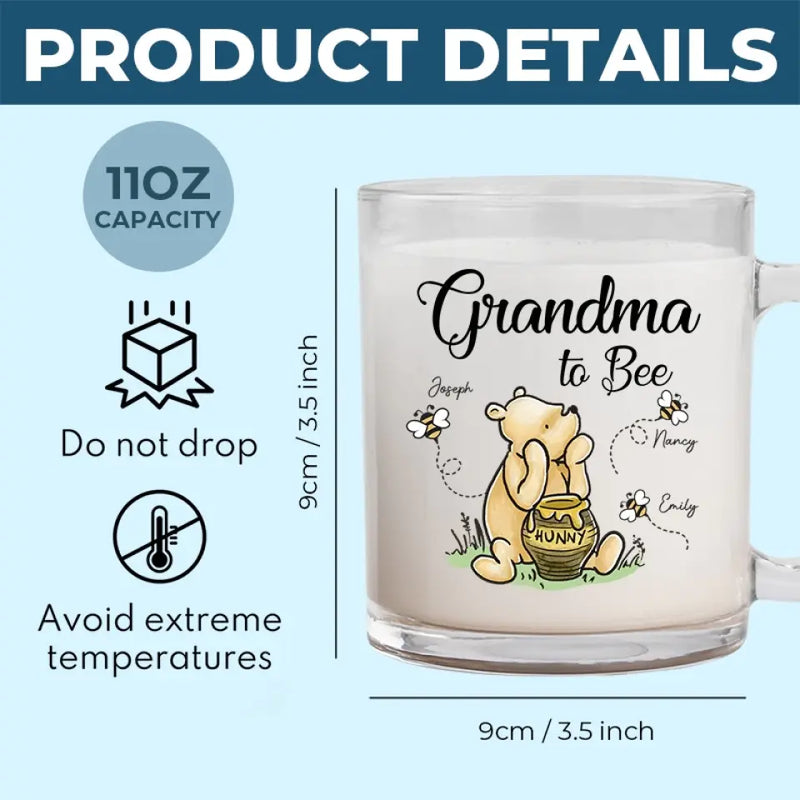 Grandma To Bee - Family Personalized Custom Glass Mug - Gift For Grandma