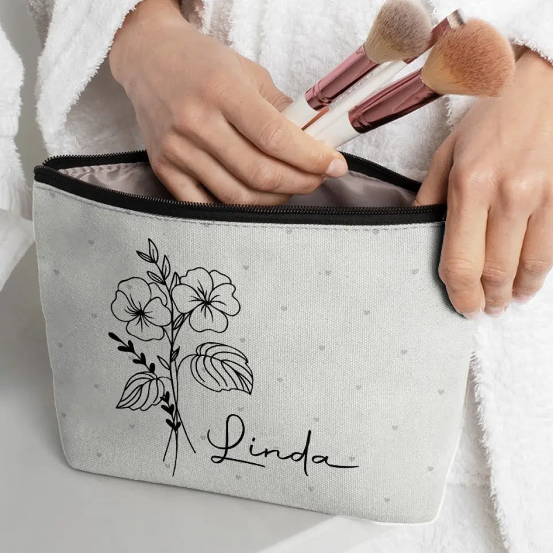 Flowers Are Love’s Truest Language - Bestie Personalized Custom Cosmetic Bag - Wedding Gift, Bridesmaid Gift For Best Friends, BFF, Sisters