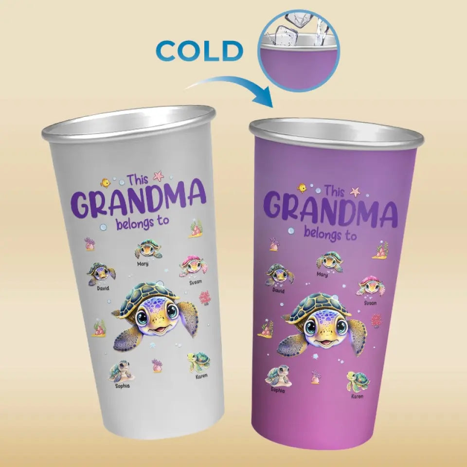 This Grandma Turtle Belongs To - Family Personalized Custom Aluminum Changing Color Cup - Gift For Grandma