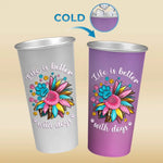 Dogs Leave Pawprints On Our Hearts - Dog Personalized Custom Aluminum Changing Color Cup - Gift For Pet Owners, Pet Lovers