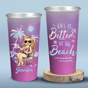 La vie est meilleure à la plage - Tasse personnalisée en aluminium changeant de couleur - Cadeau pour vous-même, vos meilleures amies, vos meilleures amies, vos sœurs