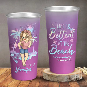 La plage m'appelle et je dois y aller - Tasse personnalisée en aluminium changeant de couleur - Cadeau pour vous-même, vos meilleurs amis, vos meilleures amies, vos sœurs