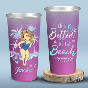 La plage m'appelle et je dois y aller - Tasse personnalisée en aluminium changeant de couleur - Cadeau pour vous-même, vos meilleurs amis, vos meilleures amies, vos sœurs