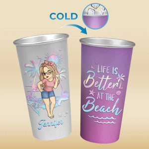La plage m'appelle et je dois y aller - Tasse personnalisée en aluminium changeant de couleur - Cadeau pour vous-même, vos meilleurs amis, vos meilleures amies, vos sœurs