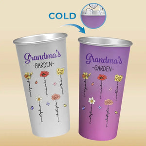 Jardin de grand-mère - Tasse personnalisée en aluminium à changement de couleur - Cadeau pour maman et grand-mère