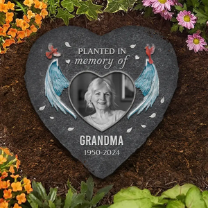 Photo personnalisée plantée en mémoire - Pierre commémorative personnalisée en forme de cœur - Cadeau de condoléances pour les membres de la famille