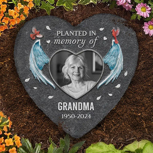 Photo personnalisée plantée en mémoire - Pierre commémorative personnalisée en forme de cœur - Cadeau de condoléances pour les membres de la famille