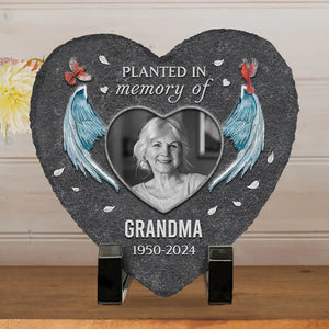 Photo personnalisée plantée en mémoire - Pierre commémorative personnalisée en forme de cœur - Cadeau de condoléances pour les membres de la famille