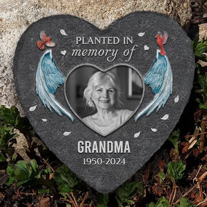 Photo personnalisée plantée en mémoire - Pierre commémorative personnalisée en forme de cœur - Cadeau de condoléances pour les membres de la famille