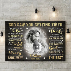Photo personnalisée « Dieu vous a vu fatigué » – Toile horizontale personnalisée commémorative – Cadeau de condoléances pour les membres de la famille