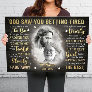 Photo personnalisée « Dieu vous a vu fatigué » – Toile horizontale personnalisée commémorative – Cadeau de condoléances pour les membres de la famille