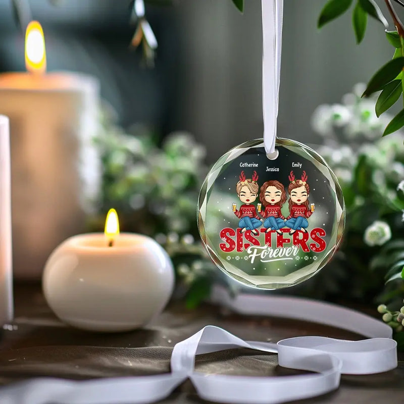 Holiday Hugs To My Best Friend - Bestie Personalized Custom Circle Glass Ornament - Christmas Gift For Sisters, Best Friends, BFF