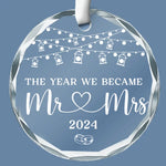 The Year We Became One - Couple Personalized Custom Circle Glass Ornament - Gift For Couple, Husband, Wife