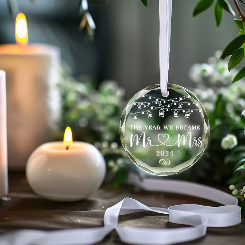 The Year We Became One - Couple Personalized Custom Circle Glass Ornament - Gift For Couple, Husband, Wife